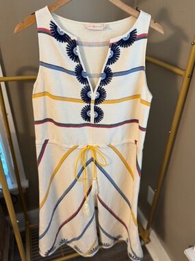 Tory Burch Embroidered Stripe Dress Fit Flare‎ Ivory Size 4